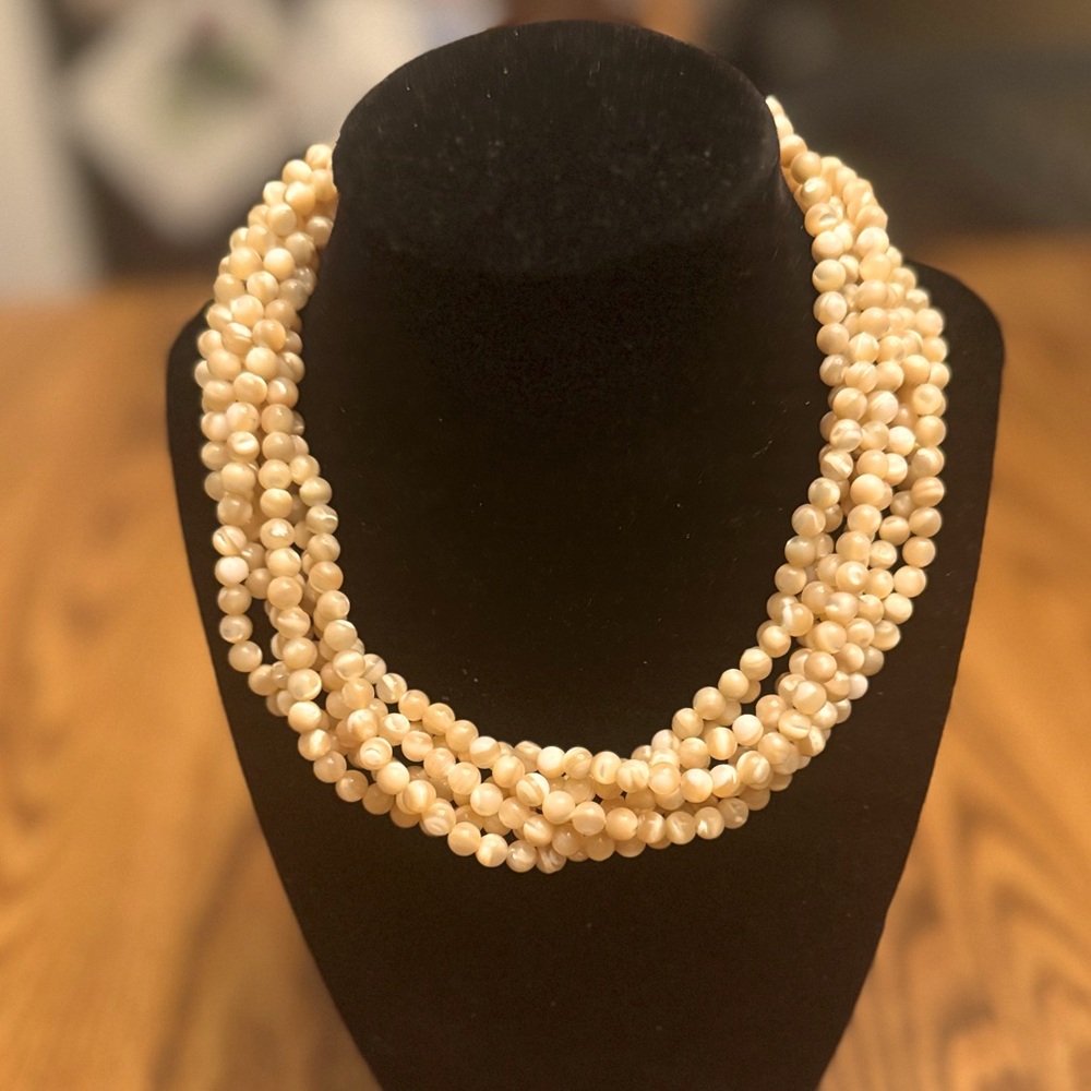 Rare Vintage 80s Kenneth Jay Lane Balmuti Mother of Pearl Multi Strand Necklace - Picture 1 of 11